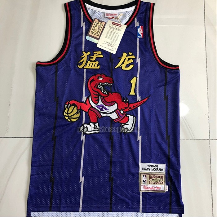 Camiseta Toronto Raptors Tracy Mcgrady NO 1 Mitchell & Ness 1998-99 Violeta
